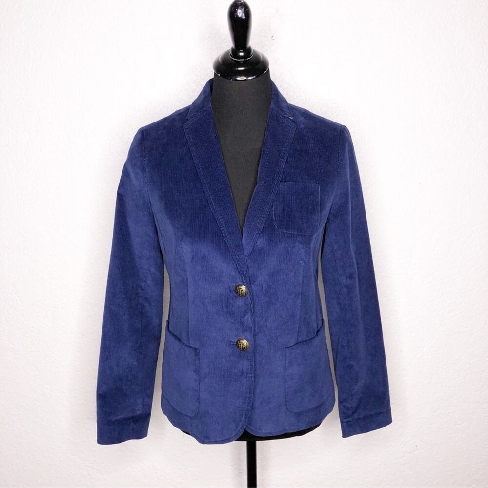 Talbots navy blue corduroy button front blazer size 2 NWT